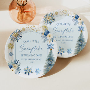 Unsere kleine Snowflake Blue Winter Geburtstagspar Pappteller