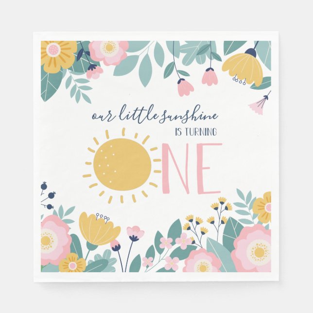 Unsere kleine Sonnenblume, rosa Streifen Geburtsta Serviette (Vorderseite)