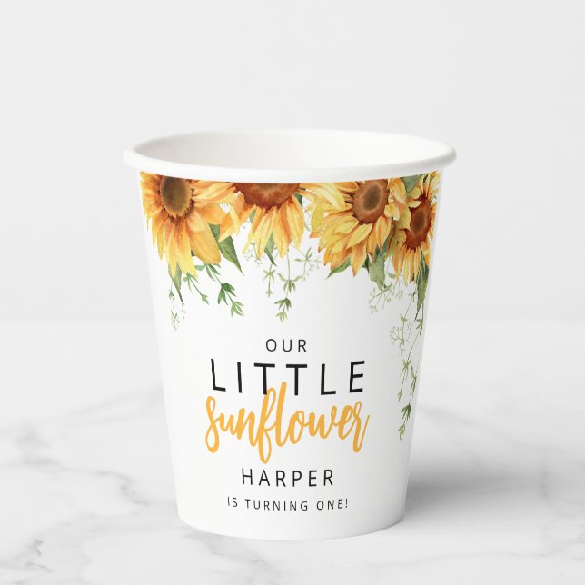 Unsere kleine Sonnenblumenparty Pappbecher (Vorderseite)