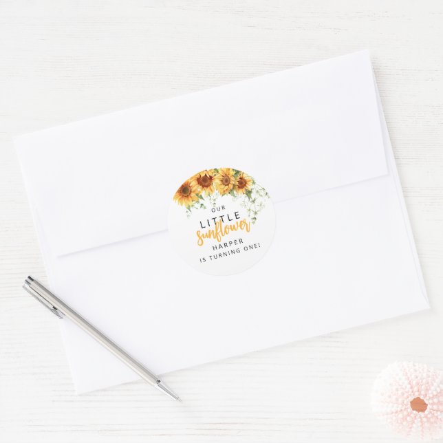 Unsere kleine Sonnenblumenparty Runder Aufkleber (Umschlag)