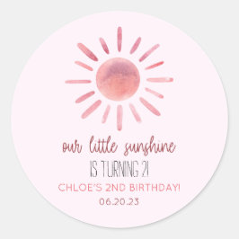Unsere kleine Sonnenschein-Pink-Sun-Geburtstagspar Runder Aufkleber