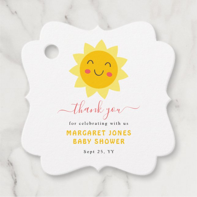 Unsere kleine Sunshine Baby Dusche Danke Geschenkanhänger (Vorderseite)