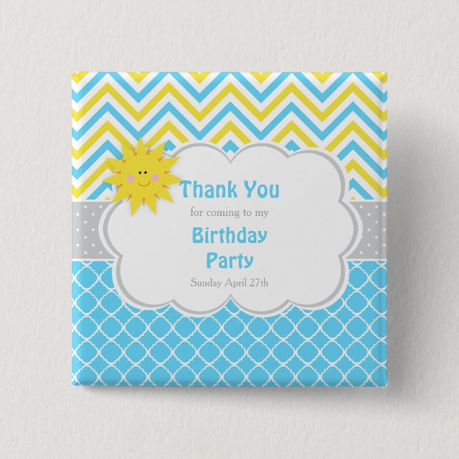 Unsere kleine "Sunshine Blue and Yellow Birthday P Button (Vorderseite)