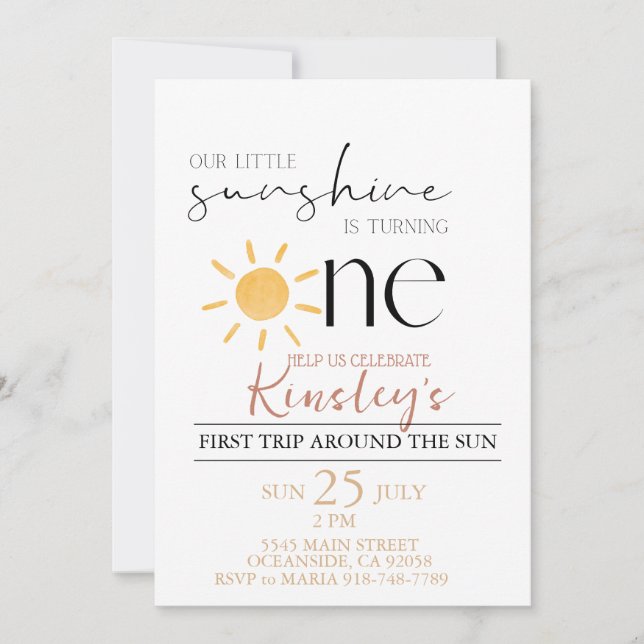 Unsere kleine Sunshine boho Birthday Einladung (Vorderseite)