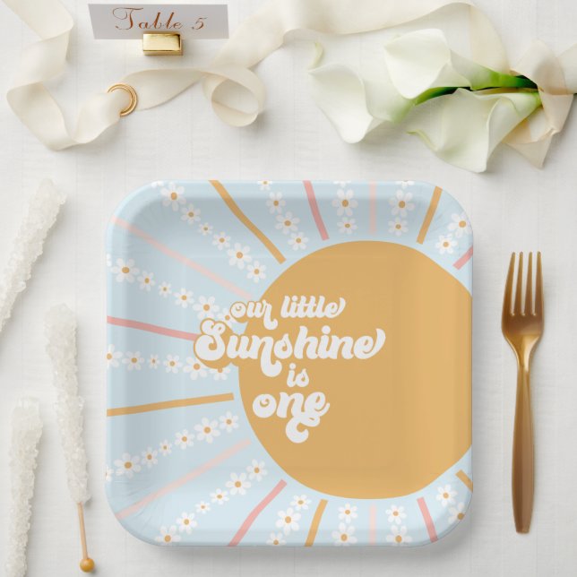 Unsere kleine Sunshine boho blumengeschmückten ers Pappteller (Hochzeit)