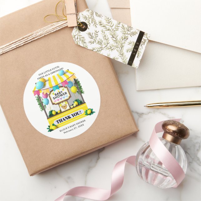 Unsere kleine Süsse Lemonade Stand Baby Dusche Runder Aufkleber (Schenken)