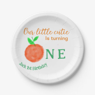 Unsere kleine Süsse orange ein Geburtstagsfrüchte Pappteller