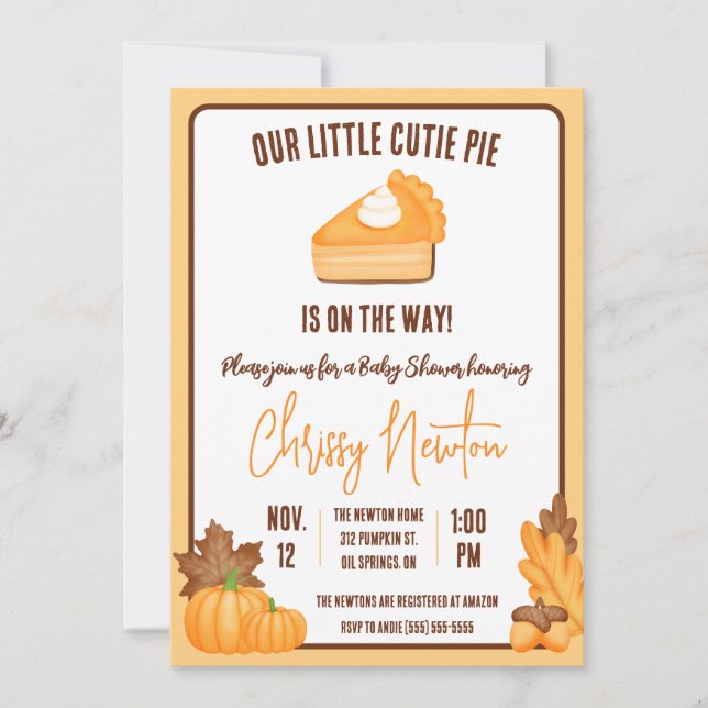 Unsere kleine Süsse Pie, Fall Pumpkin Pie Baby Dus Einladung (Vorderseite)
