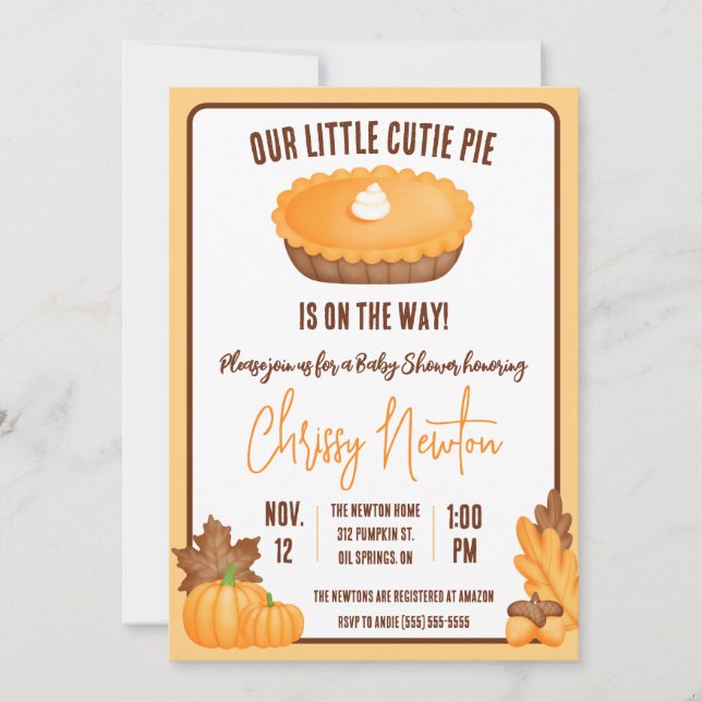 Unsere kleine Süsse Pie, Fall Pumpkin Pie Baby Dus Einladung (Vorderseite)