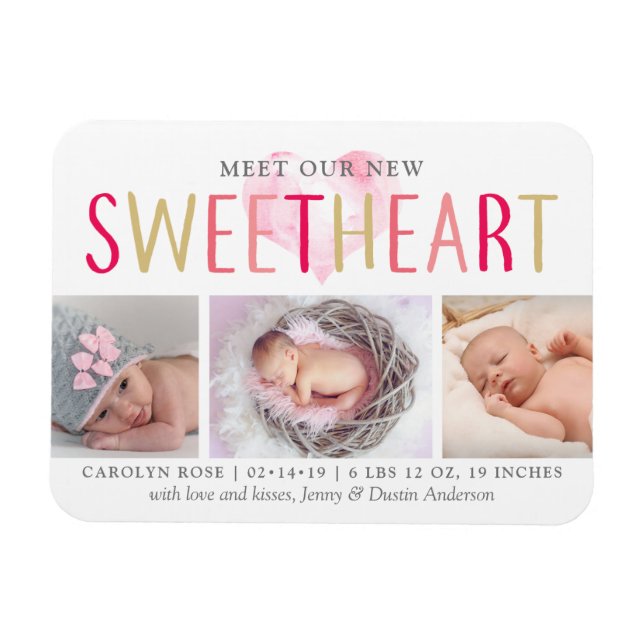 Unsere kleine Sweetheart 3 Foto Geburtserklärung Magnet (Horizontal)