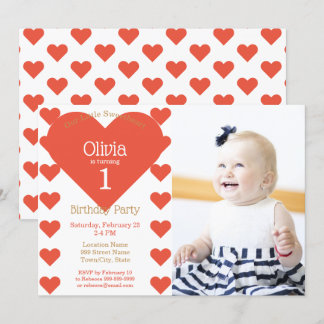 Unsere kleine Sweetheart Red Hearts Geburtstagspar Einladung