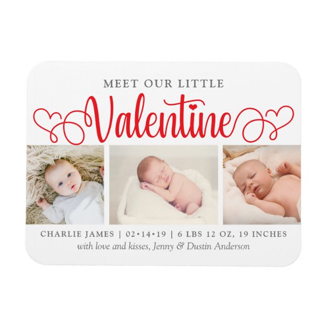 Unsere kleine Valentine 3 Foto Geburtserklärung Magnet (Horizontal)