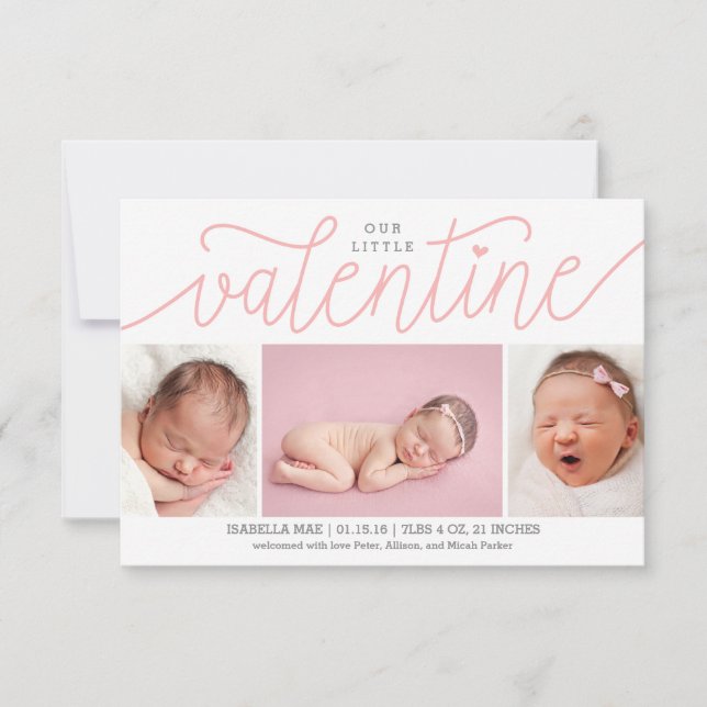 Unsere kleine Valentine-Geburtsankündigung mit Fot Einladung (Vorderseite)