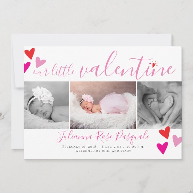 Unsere kleine Valentine Herz-Geburtskarte Feiertagskarte (Vorderseite)