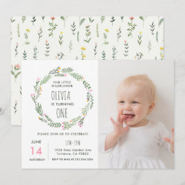 Unsere kleine Wildblume dreht einen 1. Geburtstag Einladung