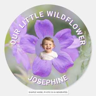 Unsere Kleine Wildblume Lila Blumen Custom Foto Runder Aufkleber