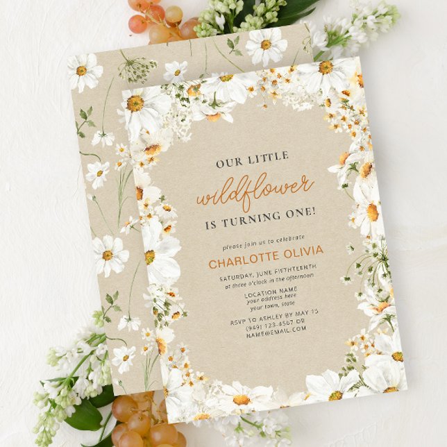 Unsere kleine Wildblume Vintag Daisy 1. Geburtstag Einladung (1st Birthday Invitation)