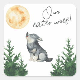 Unsere kleine Wolf-Baby-Party Quadratischer Aufkleber
