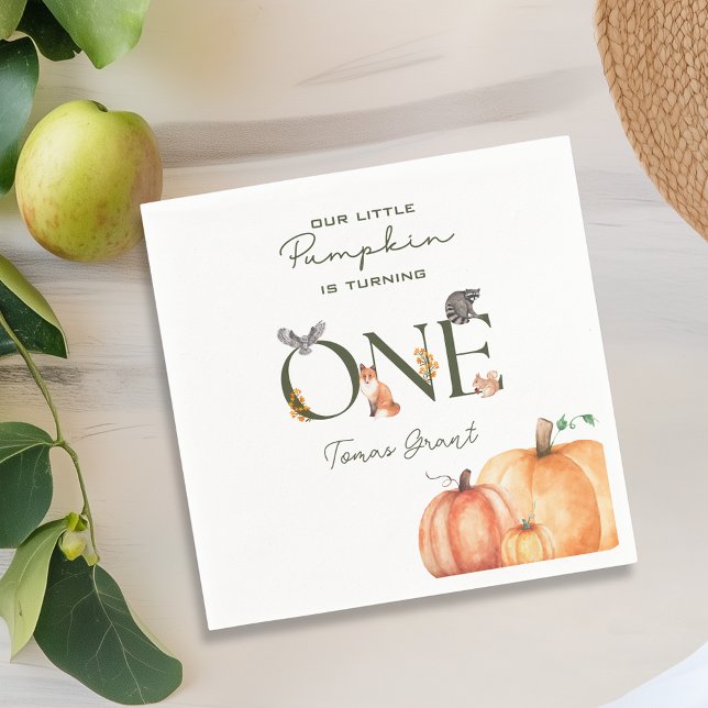 Unsere kleinen Kürbis-Waldtiere 1. Geburtstag Serviette (Our Little Pumpkin Woodland Animals 1st Birthday Napkins
)