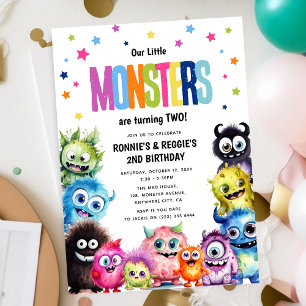 Unsere kleinen Monster gemeinsame Geburtstagsfeier Einladung