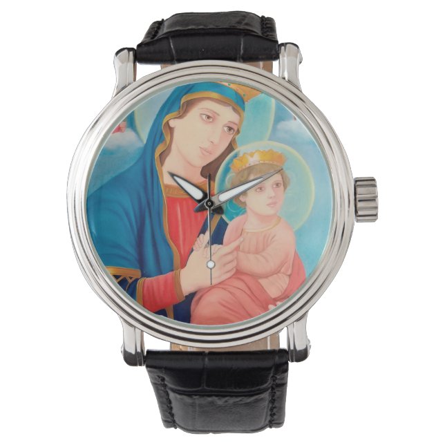 Unsere Lady der ewigen Hilfe für Katholiken Armbanduhr (Vorderseite)