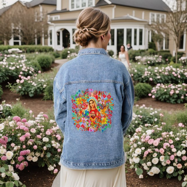 Unsere Lady der Rose Lebt Denim Jacket Jeansjacke (Hochzeit Rückseite)