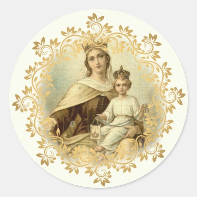 Unsere Lady des Berges Carmel Baby Jesus Scapular Runder Aufkleber (Vorderseite)