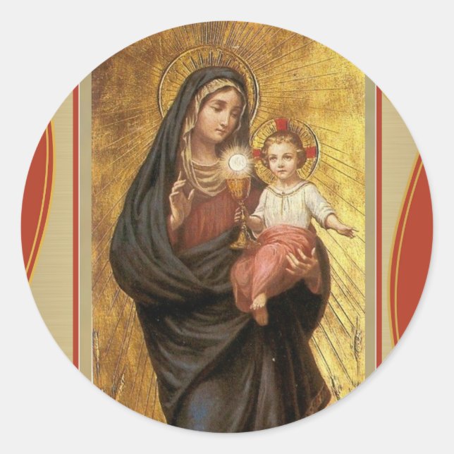 "Unsere Lady des gesegneten Sakraments mit dem Bab Runder Aufkleber (Vorderseite)