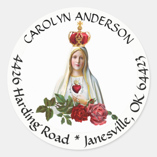 Unsere Lady Fatima Address Label Runder Aufkleber (Vorderseite)