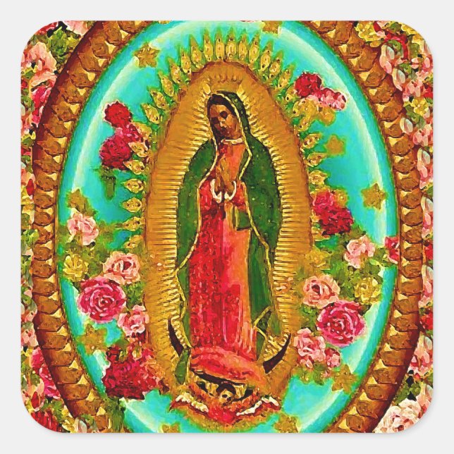Unsere Lady Guadalupe Mexican Saint Jungfrau Mary Quadratischer Aufkleber (Vorderseite)