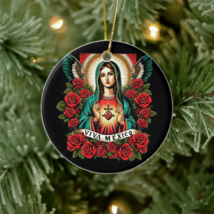 Unsere Lady Guadalupe Mutter Mary Viva Mexico Art Keramik Ornament