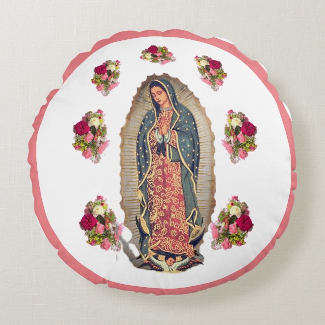 Unsere Lady of Guadalupe Faltes Grußkarte Rundes Kissen (Vorderseite)