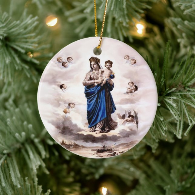 Unsere Lady of Prompt Success BW Keramik Ornament (Baum)
