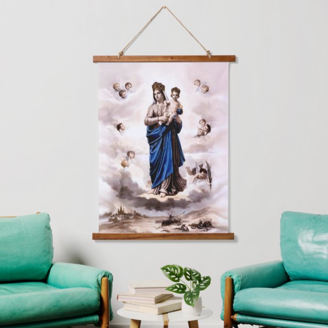 Unsere Lady of Prompt Success BW Wandteppich Mit Holzrahmen (Wohnzimmer)