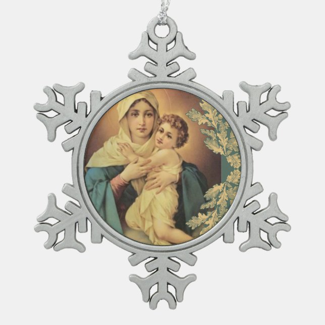 Unsere Lady Schoenstatt Baby Jesus Schneeflocken Zinn-Ornament (Vorderseite)
