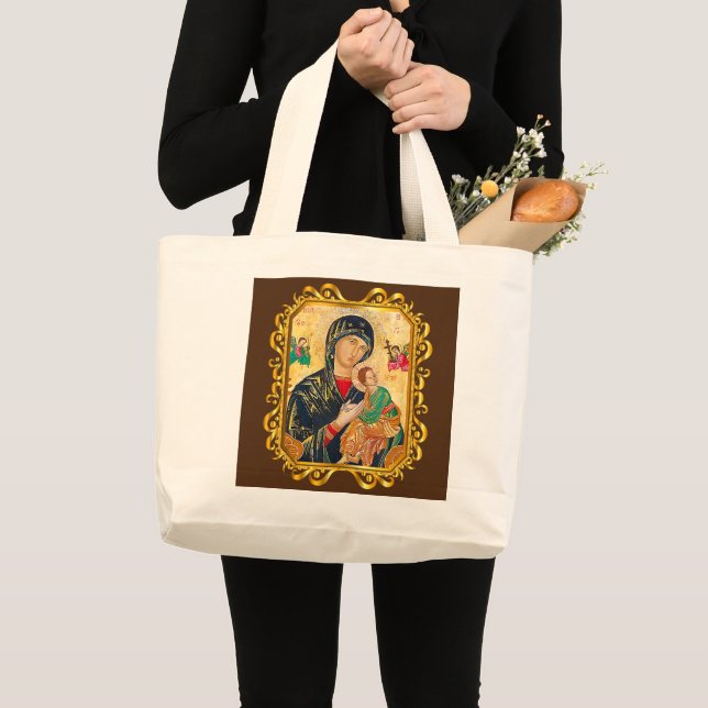 Unsere Lady von ewiger Hilfe gesegnete Mutter Mary Jumbo Stoffbeutel (Vorderseite (Produkt))