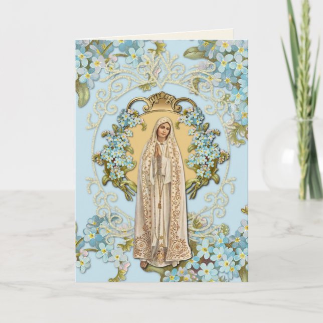 Unsere Lady von Fatima Blue Floral Religious Karte (Vorderseite)