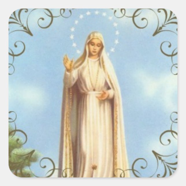 Unsere Lady von Fatima dekorative Grenze Quadratischer Aufkleber (Vorderseite)