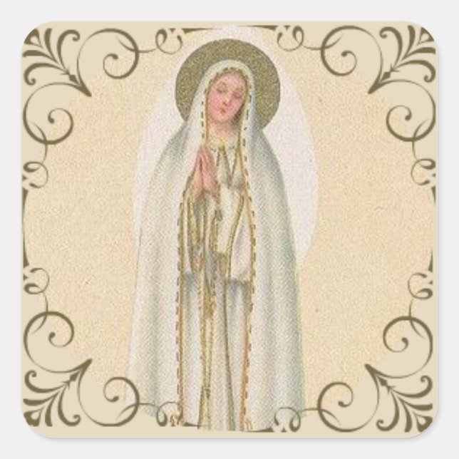 Unsere Lady von Fatima Gold Border Quadratischer Aufkleber (Vorderseite)