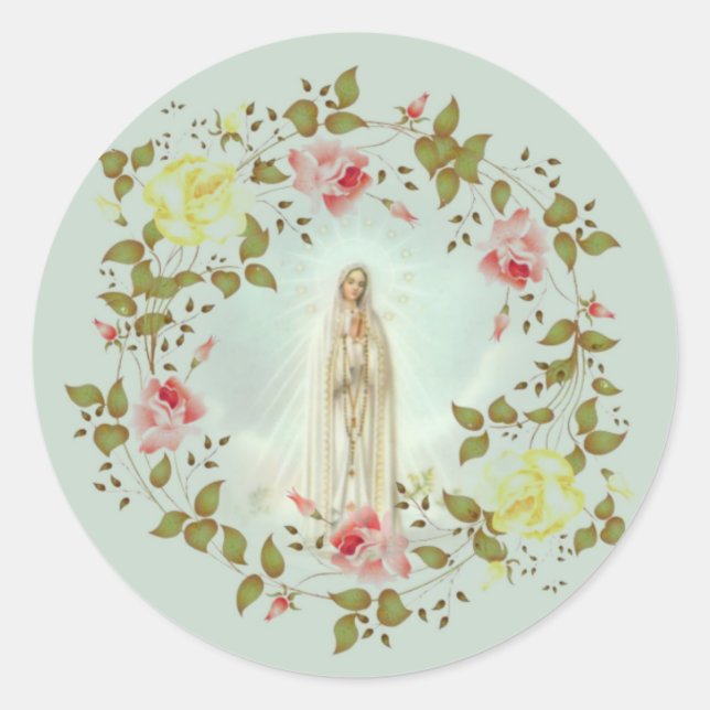 Unsere Lady von Fatima Rose Frühlingsblumenreath Runder Aufkleber (Vorderseite)