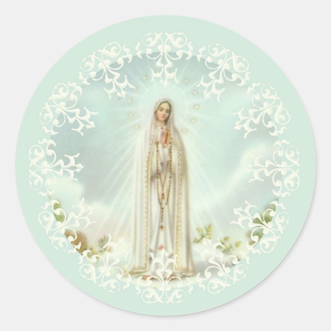 Unsere Lady von Fatima White Lace Runder Aufkleber (Vorderseite)