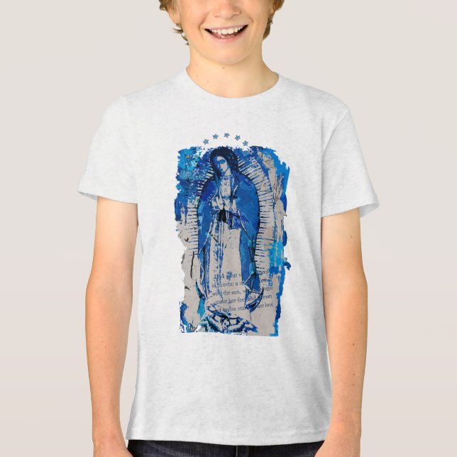 Unsere Lady von Guadalupe Collage Tri-Blend Shirt (Vorderseite)