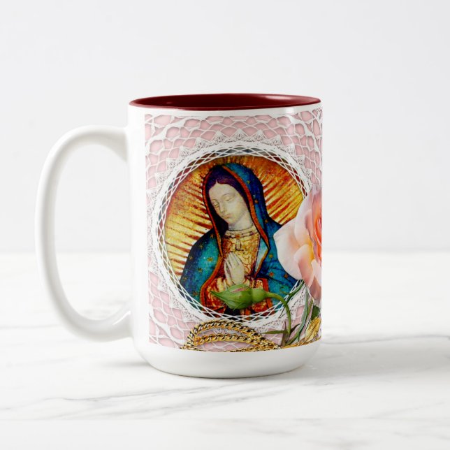 Unsere Lady von Guadalupe Jungfrau Mary Pink Rose Zweifarbige Tasse (Links)