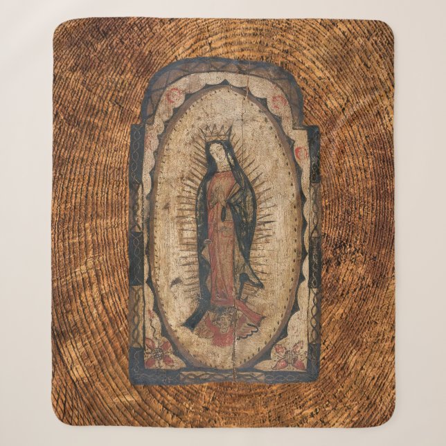 Unsere Lady von Guadalupe Jungfrau Mary Wood Look Sherpadecke (Vorderseite)