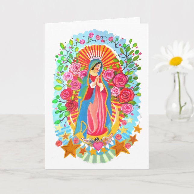 Unsere Lady von Guadalupe Simple White anpassbar Karte (Kleine Pflanze)
