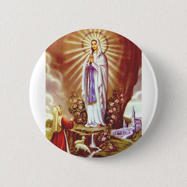 Unsere Lady von Lourdes Button (Vorderseite)