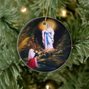 Unsere Lady von Lourdes mit dem Gebet Keramik Ornament