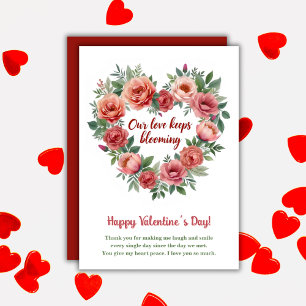 Unsere Liebe blüht weiter Floraler Valentinstag Feiertagskarte
