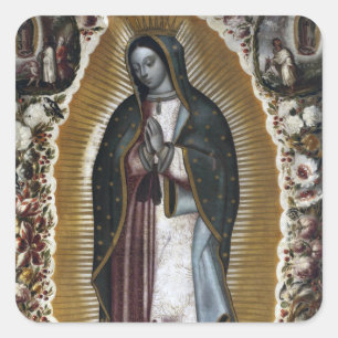 Unsere Liebe Frau von Guadalupe Antike Malerei Quadratischer Aufkleber