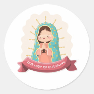Unsere Liebe Frau von Guadalupe mit Band im Kawaii Runder Aufkleber